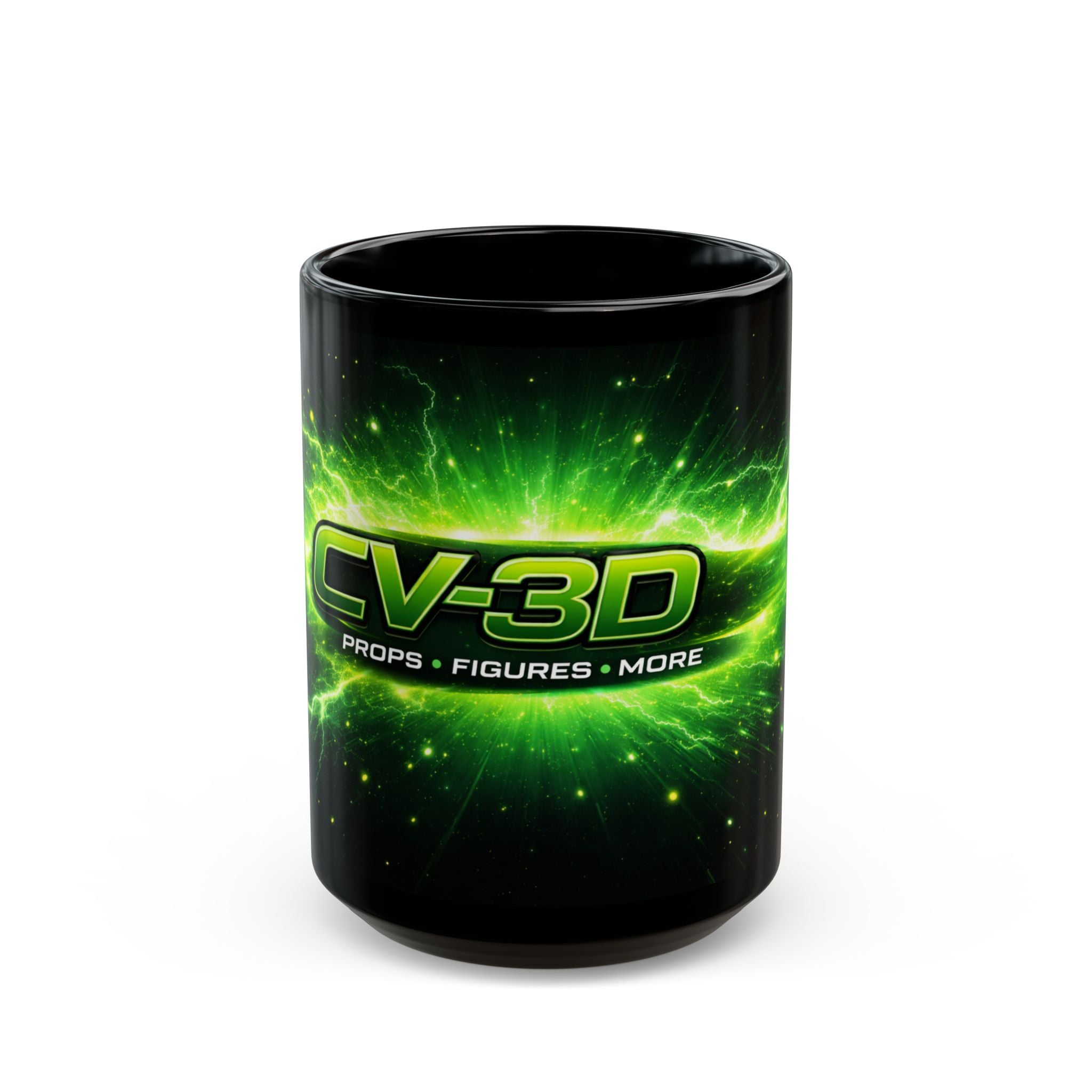 CV-3D Logo Black Mug – Neon Green Space Design (11oz & 15oz)