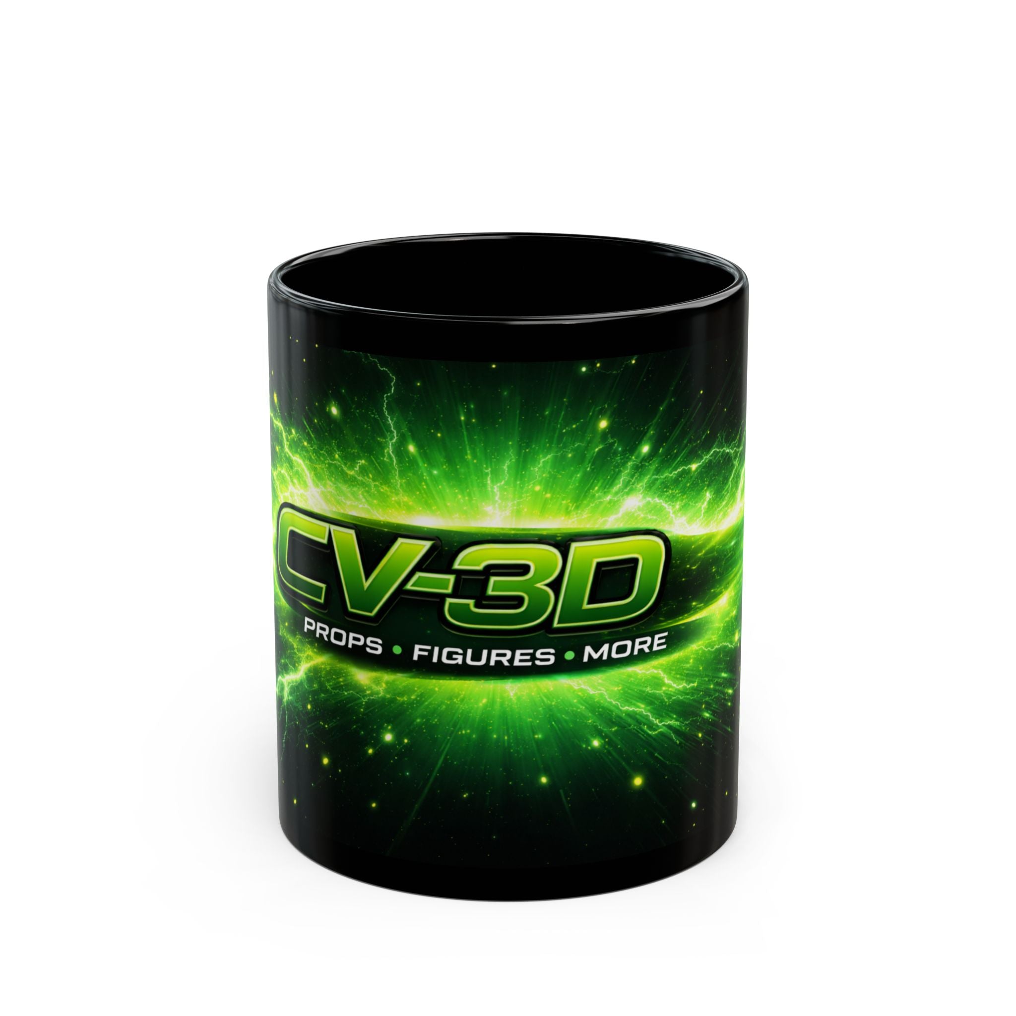 CV-3D Logo Black Mug – Neon Green Space Design (11oz & 15oz)