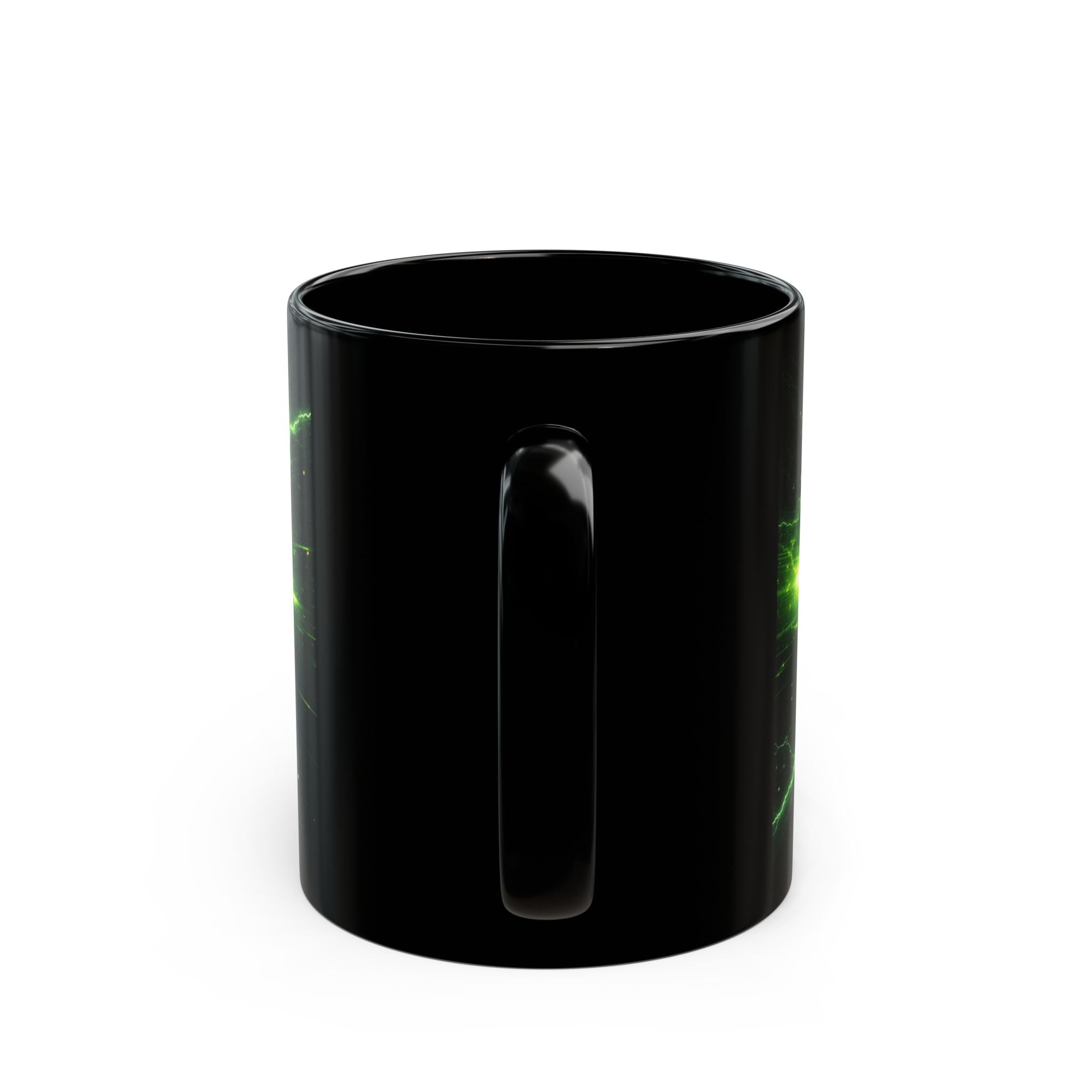 CV-3D Logo Black Mug – Neon Green Space Design (11oz & 15oz)