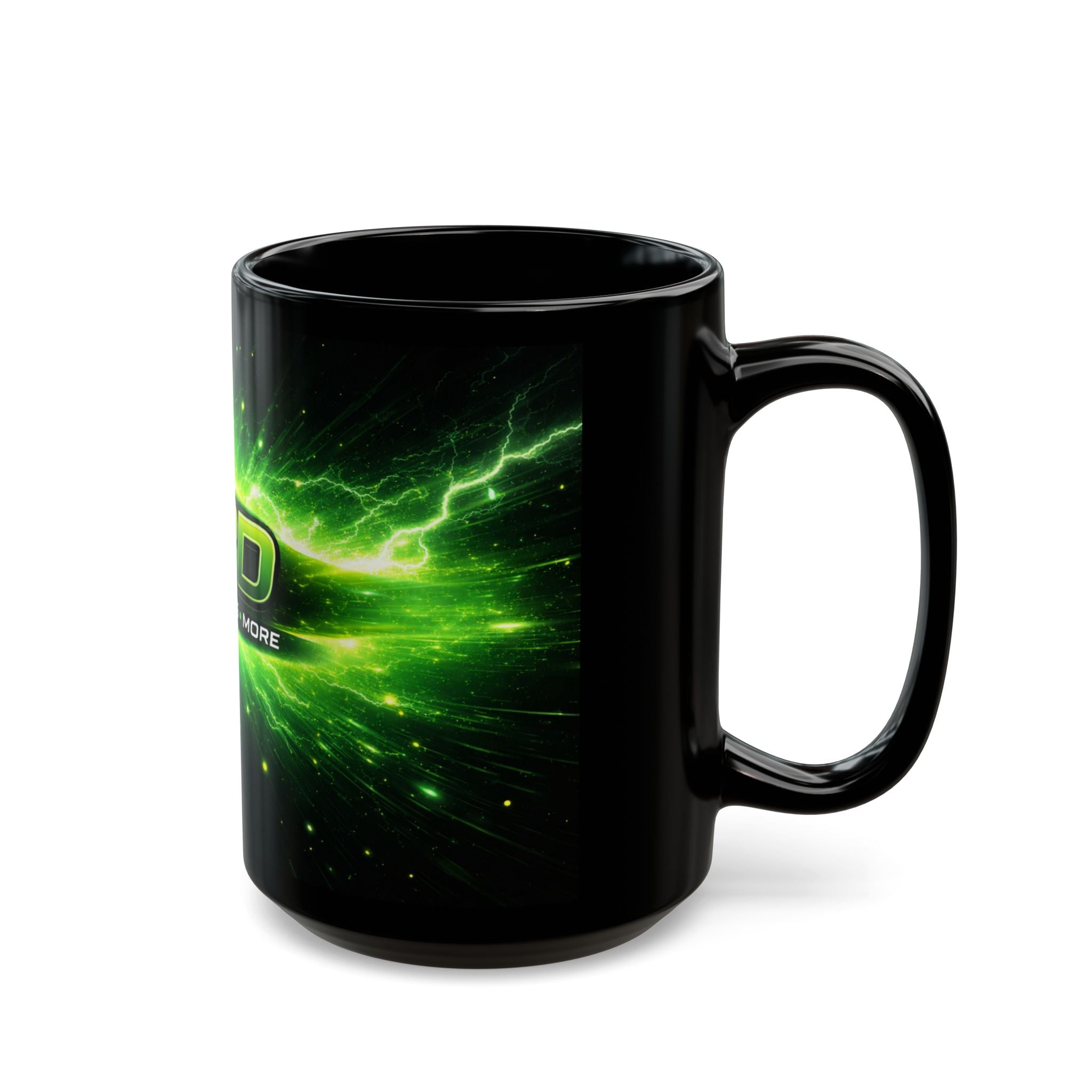 CV-3D Logo Black Mug – Neon Green Space Design (11oz & 15oz)