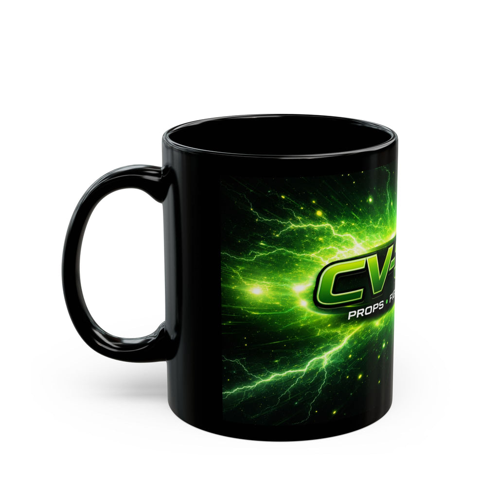 CV-3D Logo Black Mug – Neon Green Space Design (11oz & 15oz)