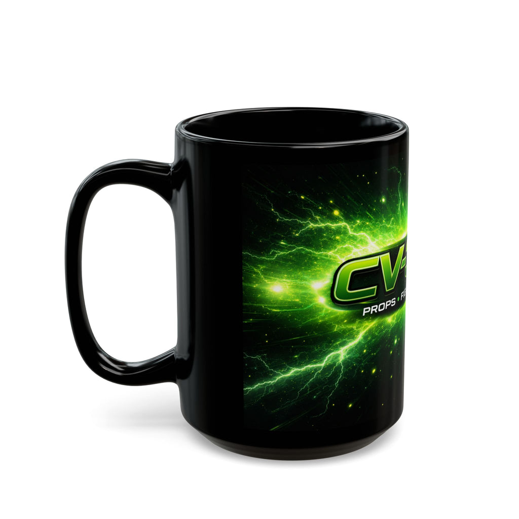 CV-3D Logo Black Mug – Neon Green Space Design (11oz & 15oz)